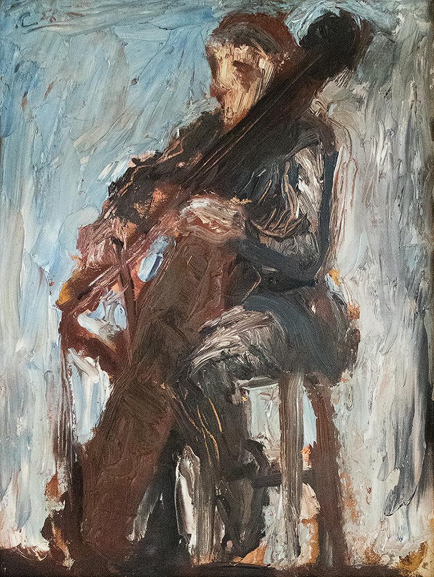 Georg Eisler, Cellospieler, 1956, Öl auf Karton, 35 × 26 cm, Privatbesitz