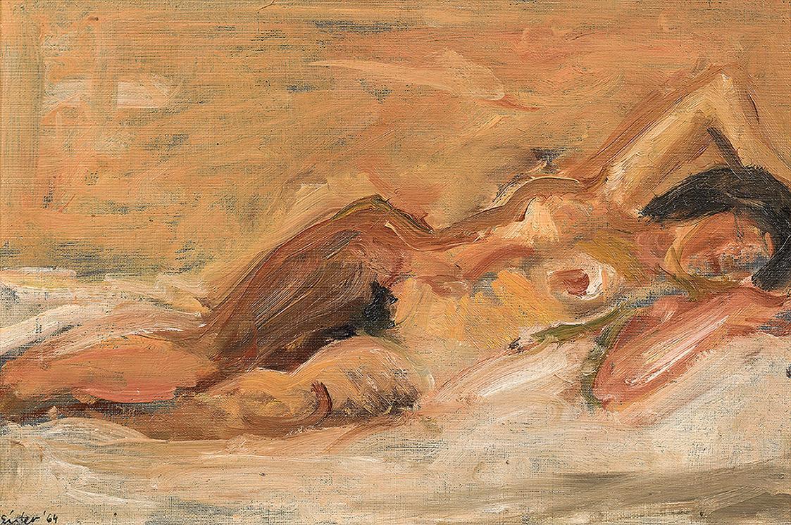 Georg Eisler, Liegender Akt, 1964, Öl auf Leinwand, 22 × 33 cm, Verbleib unbekannt