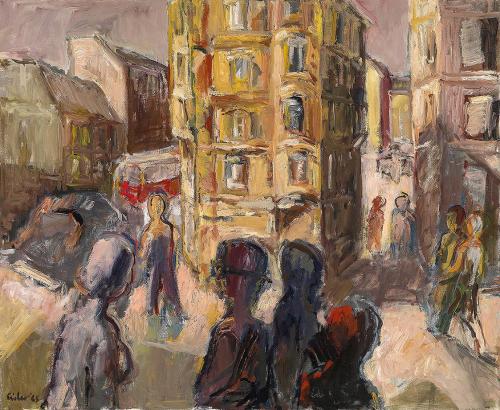 Georg Eisler, Favoritenstraße, 1965, Öl auf Leinwand, 80 × 100 cm, Privatbesitz, Vermittlung Ga ...