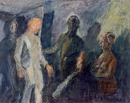 Georg Eisler, Interieur mit Eintretendem, 1968, Öl auf Leinwand, 120 × 150 cm, mumok – Museum m ...