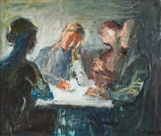 Georg Eisler, Tischgesellschaft, 1968, Öl auf Leinwand, 80 × 100 cm, Privatbesitz, Wien