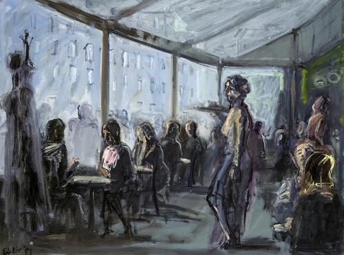 Georg Eisler, Café M., Berlin, 1983, Öl auf Leinwand, 60 × 80 cm, Privatbesitz