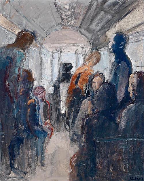 Georg Eisler, Straßenbahn, 1971, Öl auf Leinwand, 100 × 80 cm, Privatbesitz