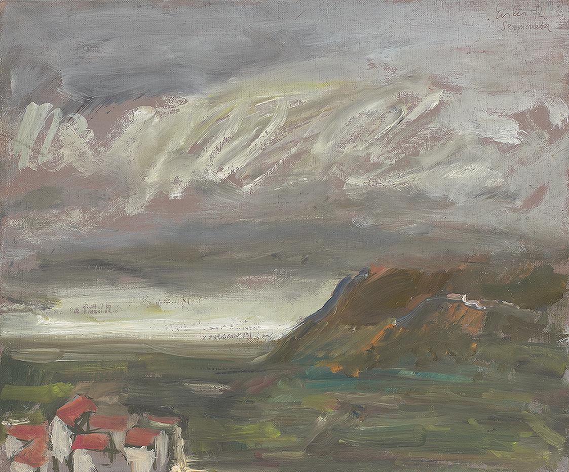 Georg Eisler, Sermoneta, 1972, Öl auf Leinwand, kaschiert auf Pressspannplatte, 25 × 30 cm, Geo ...