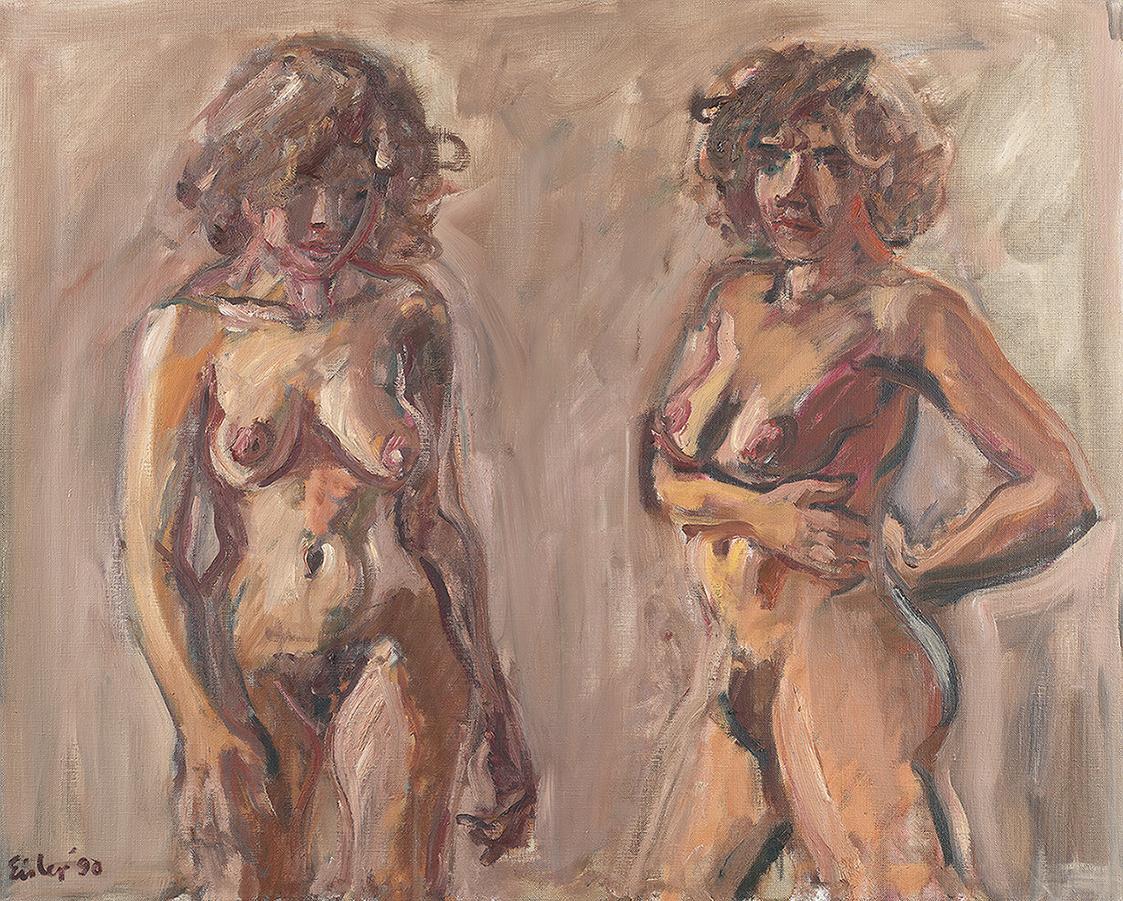 Georg Eisler, Zweimal Aniko, 1990, Öl auf Leinwand, 80 × 100 cm, Sammlung Konrad, Wien