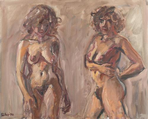 Georg Eisler, Zweimal Aniko, 1990, Öl auf Leinwand, 80 × 100 cm, Sammlung Konrad, Wien
