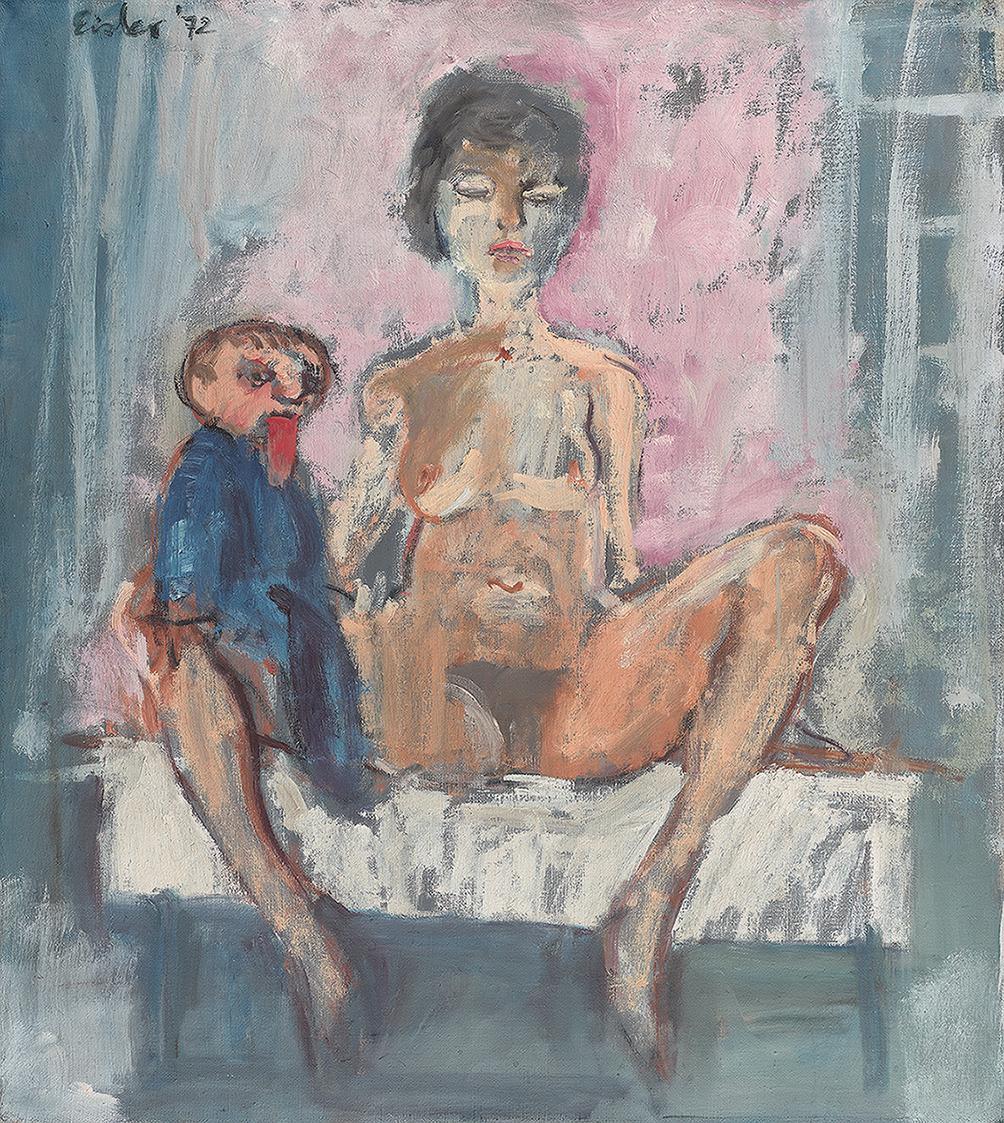 Georg Eisler, Die Bauchrednerin, 1972, Öl auf Leinwand, 65 × 58 cm, Georg und Alice Eisler – Fo ...