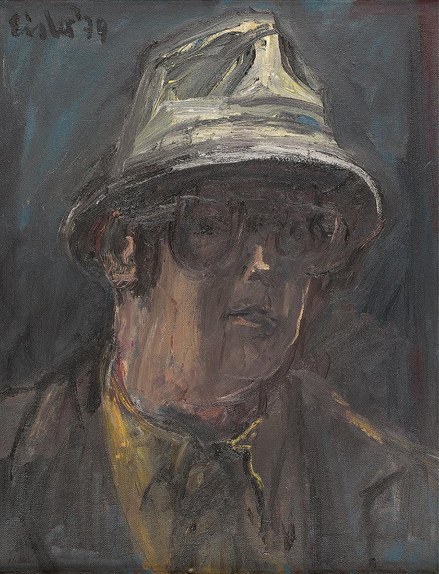 Georg Eisler, Selbstporträt mit grauem Hut, 1979, Öl auf Leinwand, 45,3 × 35,2 cm, Georg und Al ...