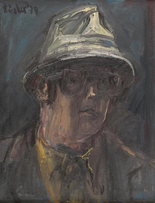 Georg Eisler, Selbstporträt mit grauem Hut, 1979, Öl auf Leinwand, 45,3 × 35,2 cm, Georg und Al ...