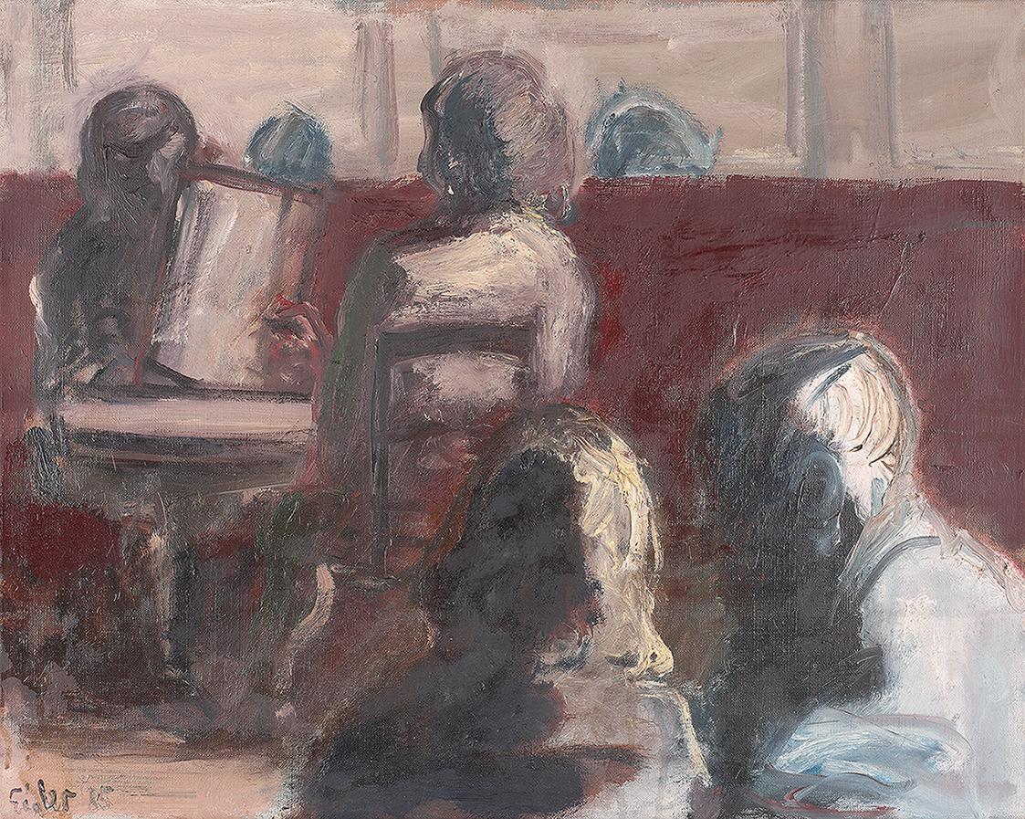 Georg Eisler, Im Café, 1985, Öl auf Leinwand, 40 × 50 cm, Georg und Alice Eisler – Fonds für bi ...