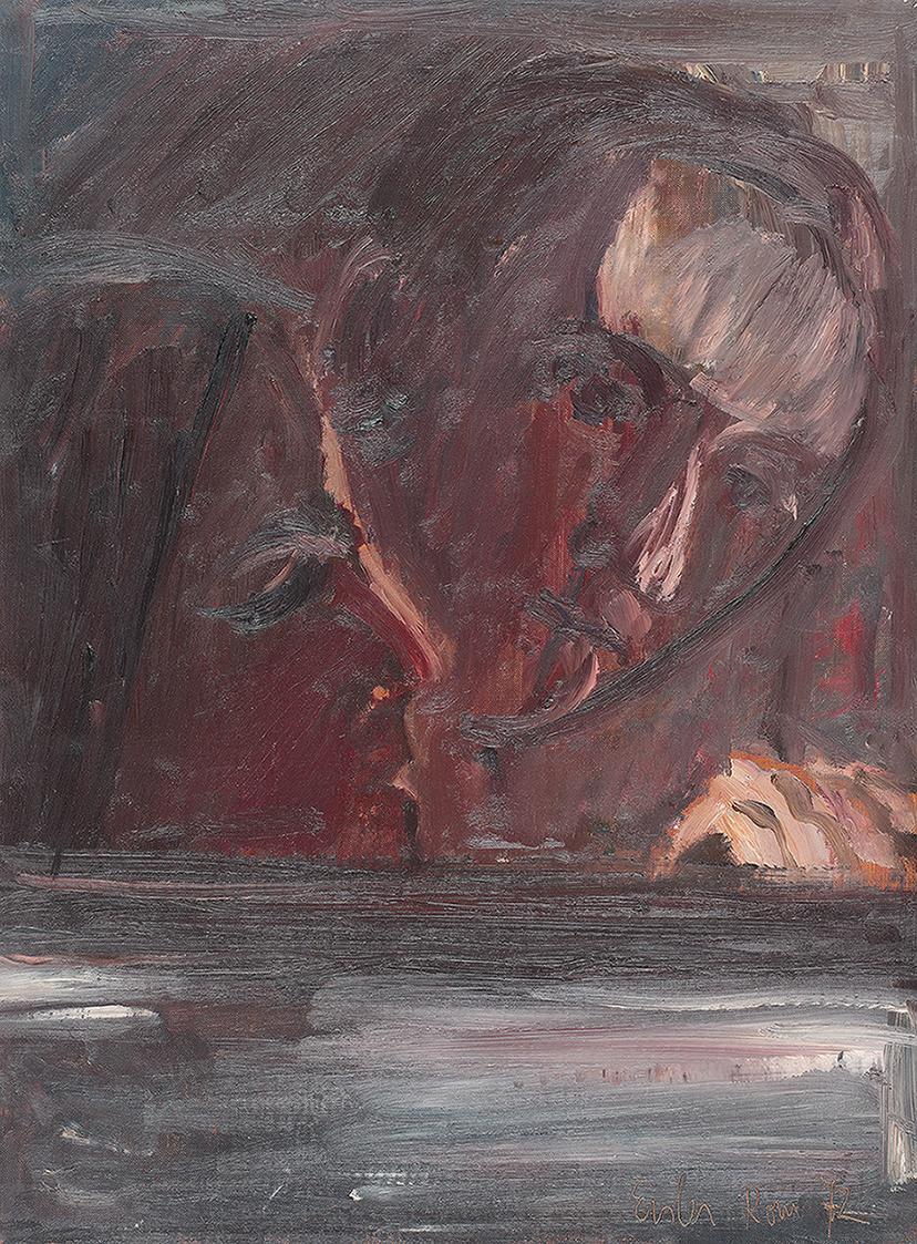 Georg Eisler, Im Lieferwagen, 1972, Öl auf Leinwand, kaschiert auf Karton, 40 × 30 cm, Georg un ...