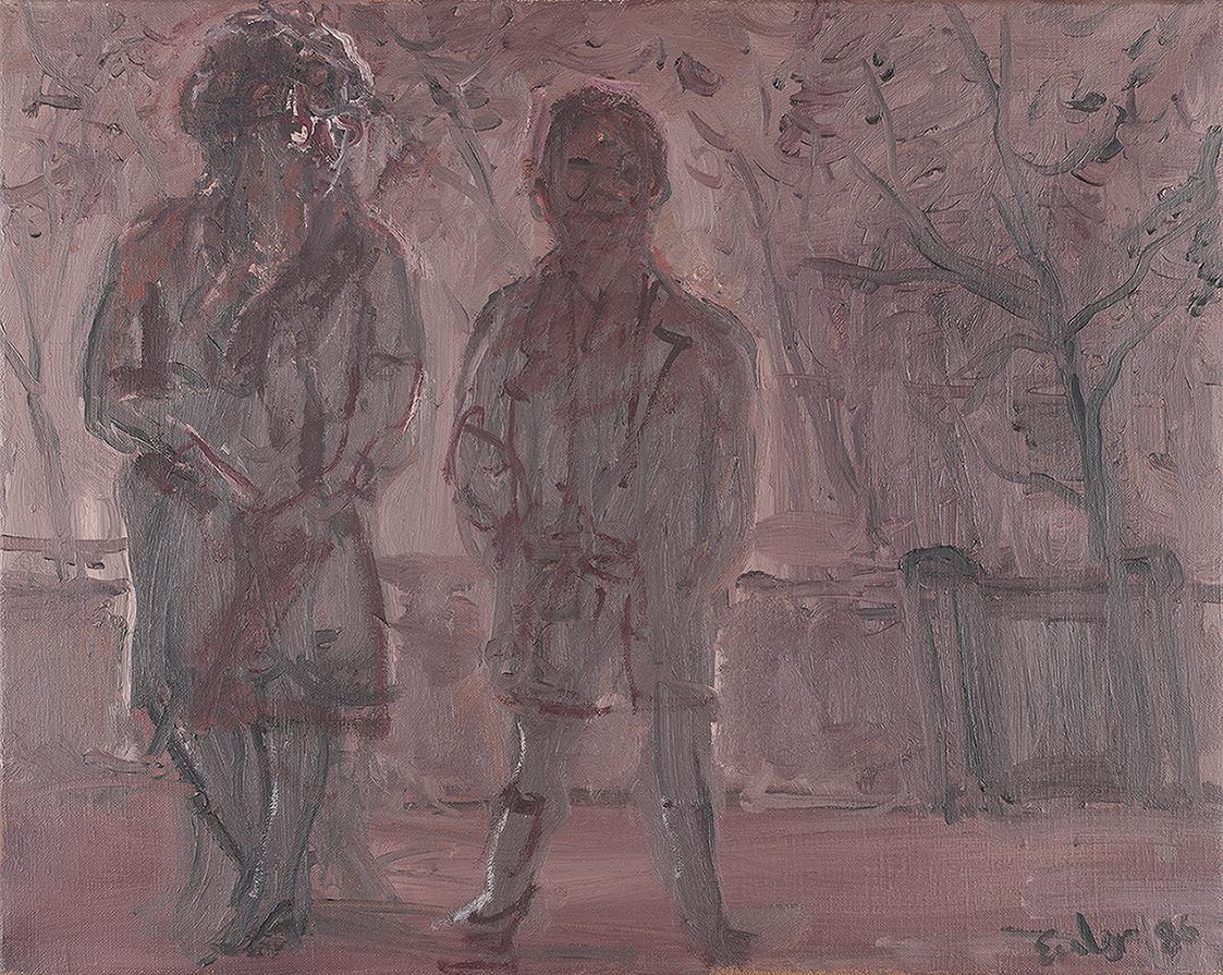 Georg Eisler, Mutter und Sohn im Nebel, 1986, Öl auf Leinwand, 36 × 45 cm, Georg und Alice Eisl ...