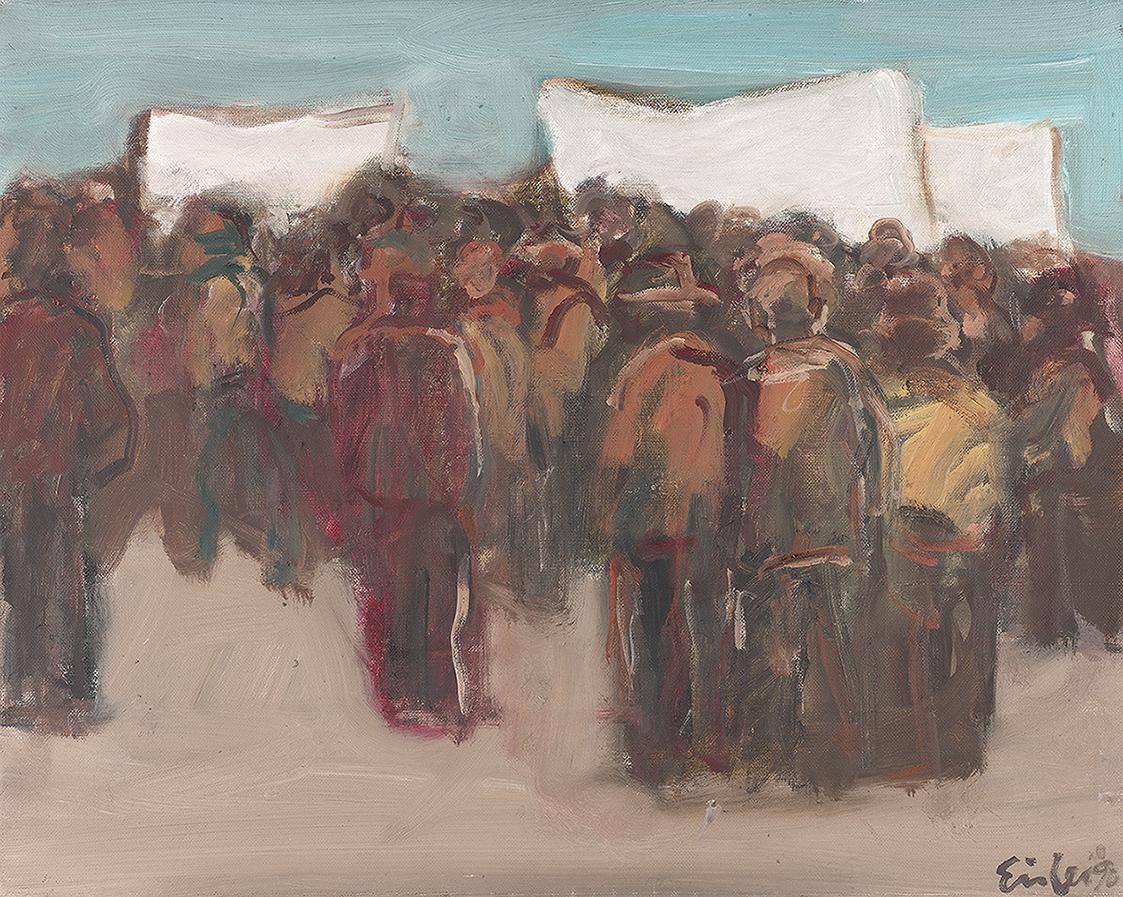 Georg Eisler, Kleine Demo in Berlin II, 1990, Öl auf Leinwand, 36 × 45 cm, Georg und Alice Eisl ...