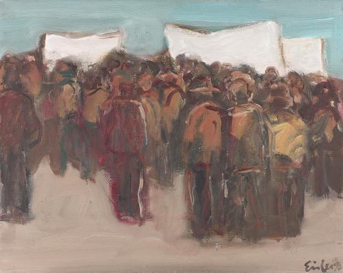 Georg Eisler, Kleine Demo in Berlin II, 1990, Öl auf Leinwand, 36 × 45 cm, Georg und Alice Eisl ...