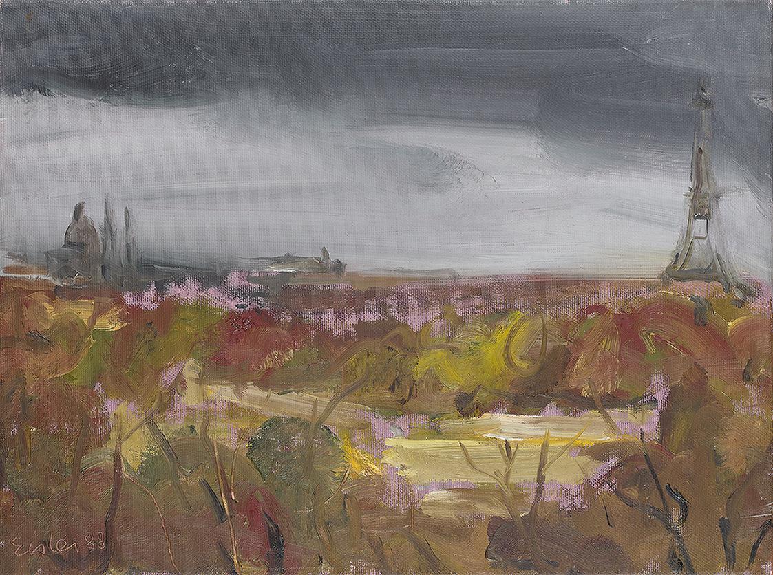Georg Eisler, Tuilerien, Herbst I, 1988, Öl auf Leinwand, 30 × 40 cm, Georg und Alice Eisler –  ...
