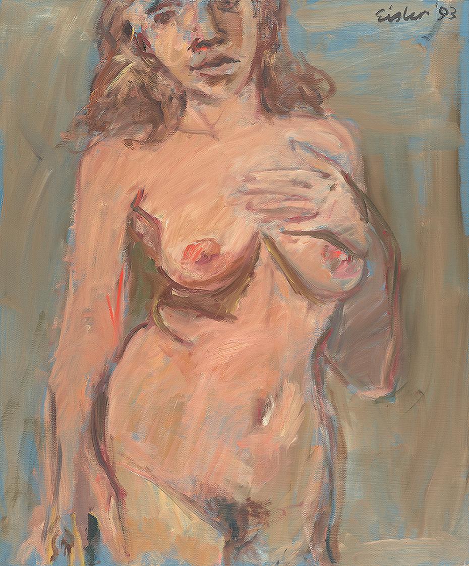 Georg Eisler, Stehende mit Hand auf der Brust, 1993, Öl auf Leinwand, 60 × 50 cm, Georg und Ali ...