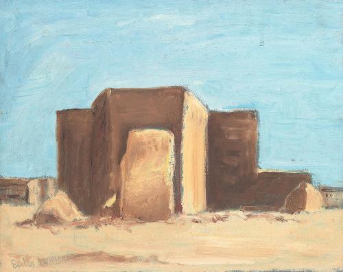 Georg Eisler, Kirche von Rancho da Taos, 1984, Öl auf Leinwand, 35,7 × 45,2 cm, Georg und Alice ...