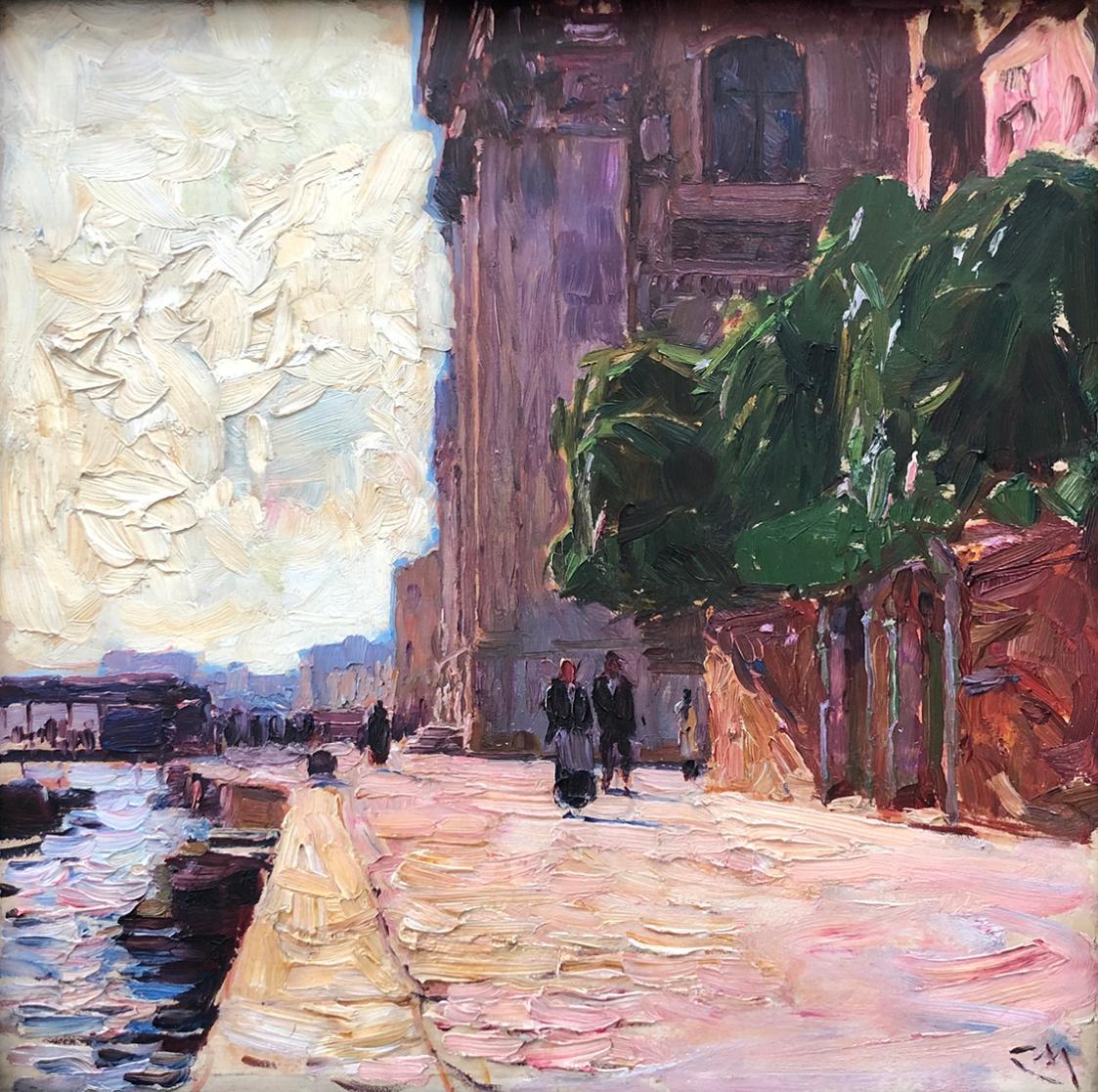 Carl Moll, Venedig, Zattere, 1926, Öl auf Holz, 34,2 × 34,9 cm, Privatbesitz, New York