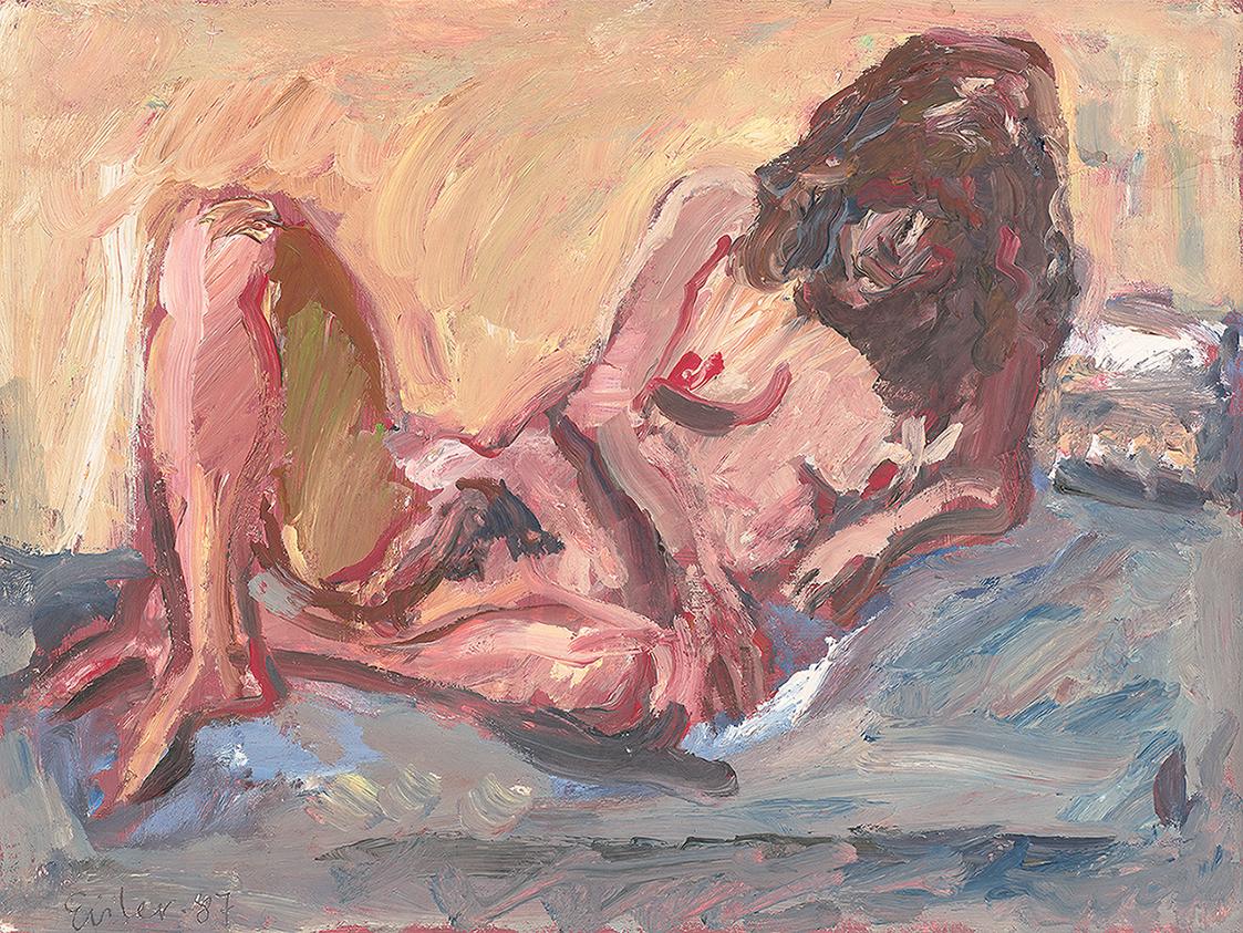 Georg Eisler, Liegender Akt, 1987, Öl auf Spanplatte, 30 × 40 cm, Georg und Alice Eisler – Fond…
