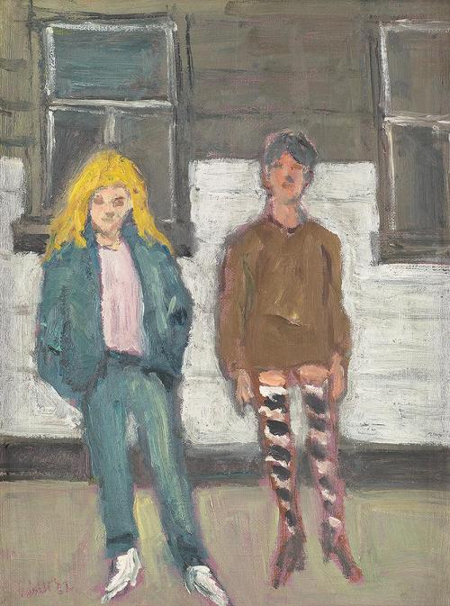 Georg Eisler, Mädchen und Transvestit, 1982, Öl auf Malkarton, 40,5 × 30 cm, Georg und Alice Ei ...