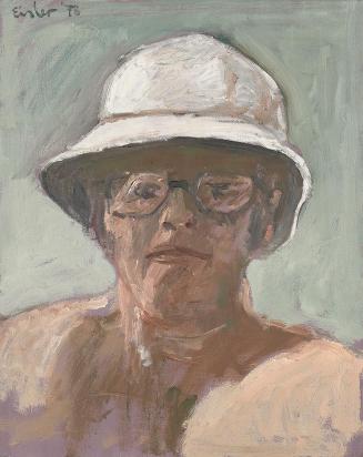Georg Eisler, Selbstporträt mit Sommerhut, 1978, Öl auf Leinwand, 45,5 × 36 cm, Georg und Alice ...