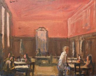 Georg Eisler, Rotes Gasthaus, 1981, Öl auf Leinwand, 35 × 45 cm, ALBERTINA, Wien – Familiensamm ...