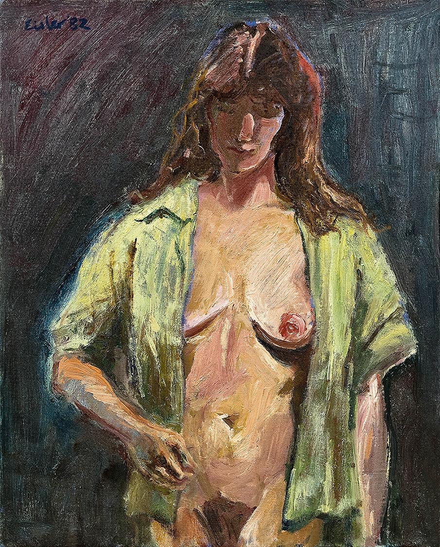 Georg Eisler, Die grüne Bluse, 1982, Öl auf Leinwand, 45 × 36 cm, Verbleib unbekannt