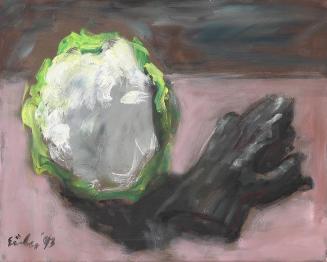 Georg Eisler, Karfiol und Handschuh, 1993, Öl auf Leinwand, 35,5 × 44,5 cm, Verbleib unbekannt