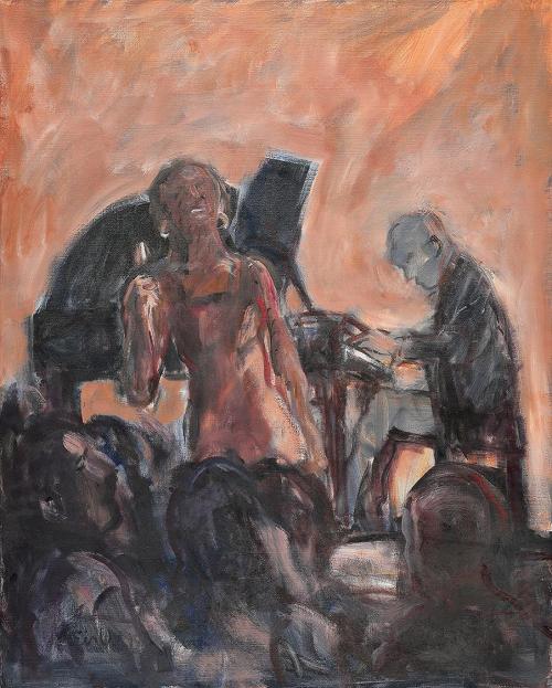 Georg Eisler, Sängerin und Pianist, 1995, Öl auf Leinwand, 99,4 × 79,7 cm, Museum der Moderne S ...