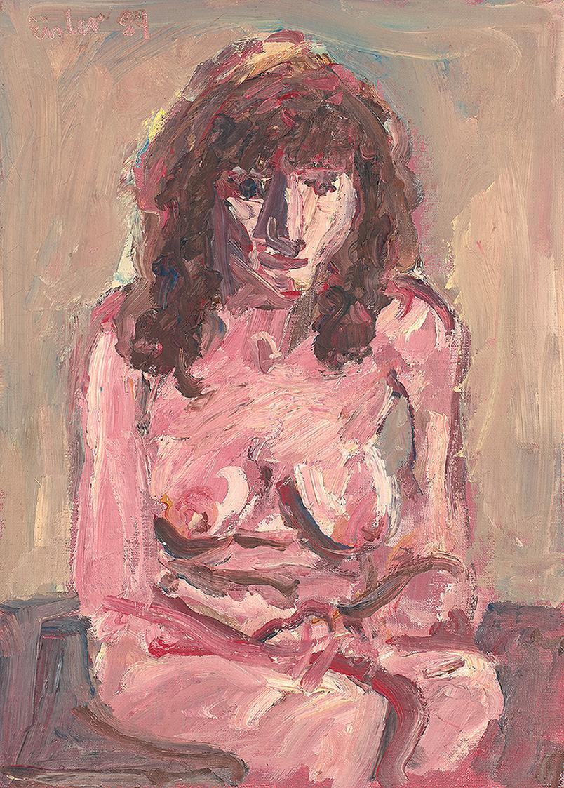 Georg Eisler, Sitzender Akt, 1987, Öl auf Malkarton, 34,5 × 25 cm, Georg und Alice Eisler – Fon ...