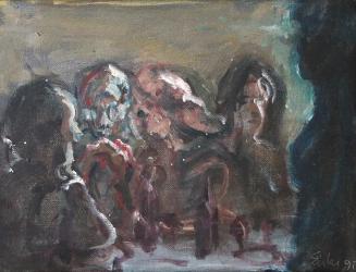Georg Eisler, Supper in Hampstead IV, 1990, Öl auf Leinwand, 17,5 × 23,5 cm, Unbekannter Privat ...