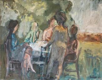Georg Eisler, Gesellschaft im Freien II, 1967, Öl auf Leinwand, 57 × 72 cm, Privatbesitz