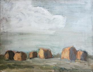 Georg Eisler, Heuschober im Seewinkel, 1968, Öl auf Leinwand, 35,5 × 46 cm, Privatbesitz