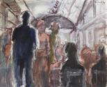 Georg Eisler, Straßenbahn, 1970, Öl auf Leinwand, 80 × 100 cm, Privatbesitz, Wien