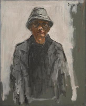 Georg Eisler, Der graue Hut, 1985, Öl auf Leinwand, 45 × 36 cm, Privatbesitz