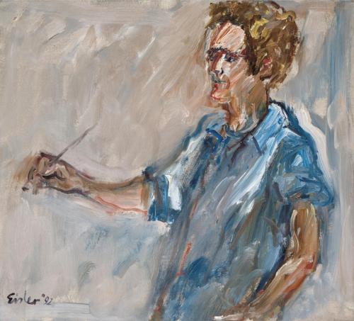 Georg Eisler, Kleinpeter malend, 1992, Öl auf Leinwand, 45 × 50 cm, Privatbesitz, Wien