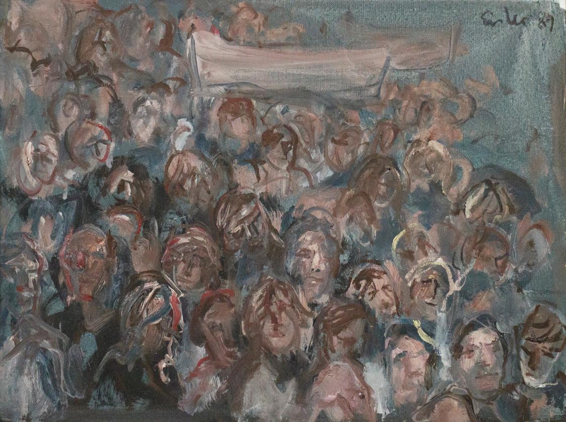 Georg Eisler, Wir sind das Volk I, 1989, Öl auf Leinwand, 30,5 × 40,5 cm, Privatbesitz