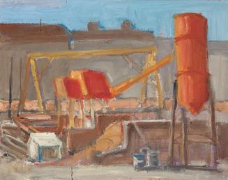 Georg Eisler, Baustelle Paulanergasse I, 1973, Öl auf Leinwand, 40 × 55 cm, Privatbesitz