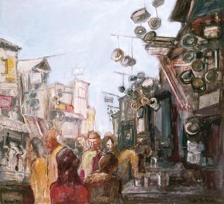 Georg Eisler, Markt an der Porta Portese, 1973, Öl auf Leinwand, 110 × 130 cm, Verbleib unbekan ...