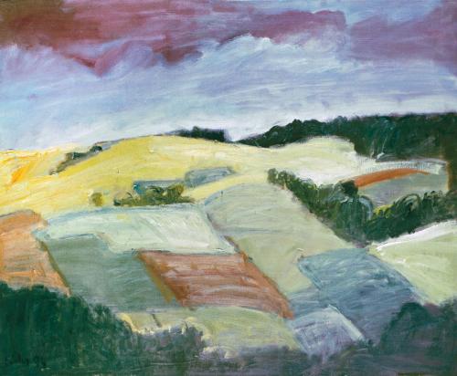 Georg Eisler, Eichberg, 1974, Öl auf Leinwand, 80 × 100 cm, Verbleib unbekannt