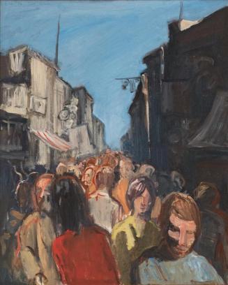 Georg Eisler, Markt an der Porta Portese, 1974, Öl auf Leinwand, 100 × 80 cm, Privatbesitz