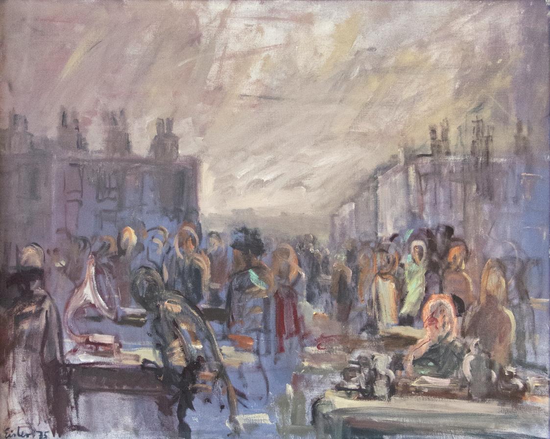 Georg Eisler, Bermondsey Markt, 7 Uhr früh, 1975, Öl auf Leinwand, 80 × 100 cm, Privatbesitz, W ...