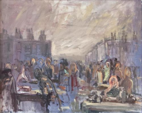 Georg Eisler, Bermondsey Markt, 7 Uhr früh, 1975, Öl auf Leinwand, 80 × 100 cm, Privatbesitz, W ...