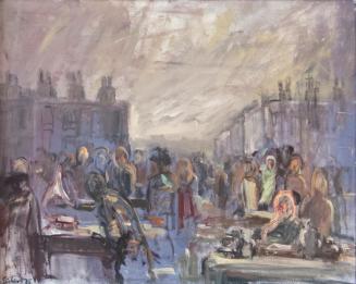 Georg Eisler, Bermondsey Markt, 7 Uhr früh, 1975, Öl auf Leinwand, 80 × 100 cm, Privatbesitz, W ...