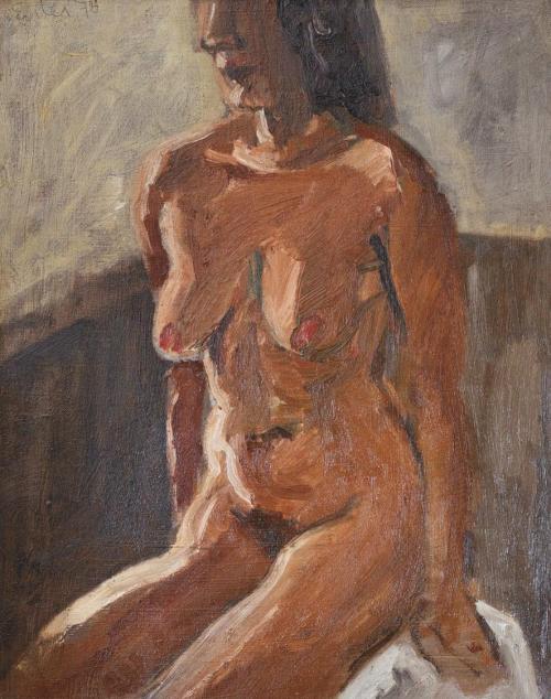 Georg Eisler, Sitzender Akt, 1978, Öl auf Leinwand, 45,3 × 36,2 cm, Privatbesitz