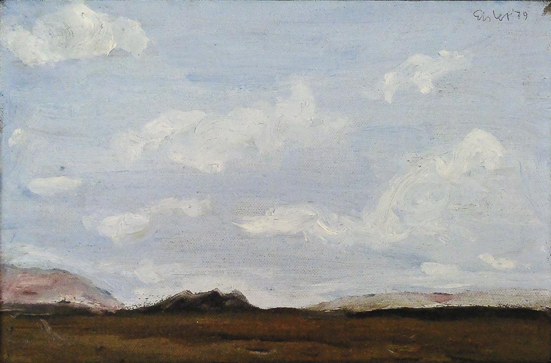Georg Eisler, Tres Orejos, 1979, Öl auf Leinwand, 20 × 30 cm, Privatbesitz