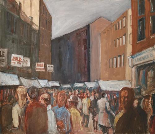 Georg Eisler, Petticoat Lane, 1977, Öl auf Leinwand, 130 × 150 cm, Privatbesitz