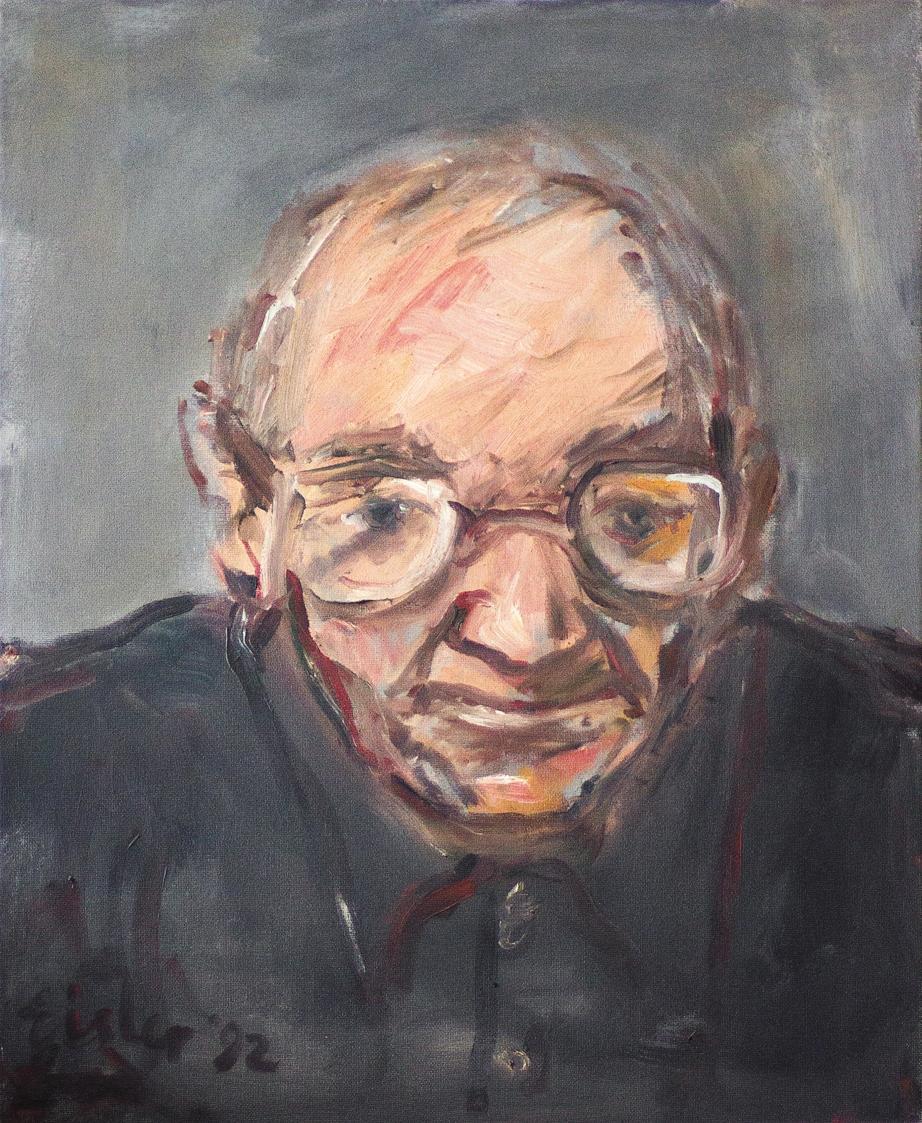 Georg Eisler, Porträt Ernst Jandl, 1992, Öl auf Leinwand, 45,5 × 36,5 cm, Privatbesitz, Wien