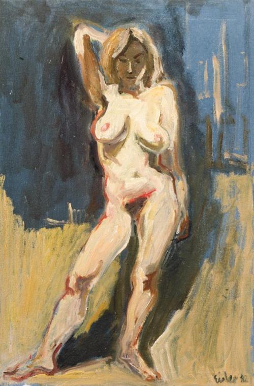 Georg Eisler, Stehende, 1982, Öl auf Leinwand, 40 × 25 cm, Verbleib unbekannt