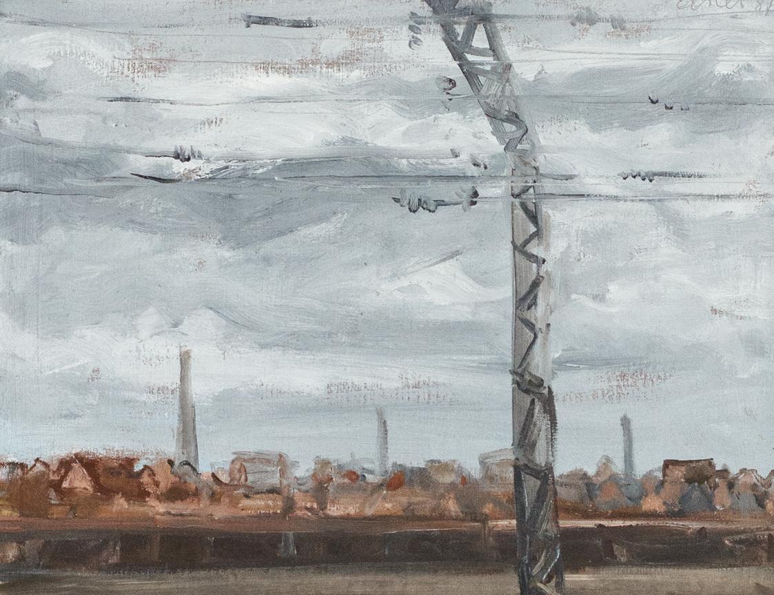 Georg Eisler, Vor Manchester, 1987, Öl auf Leinwand, 36 × 45 cm, Privatbesitz, Wien